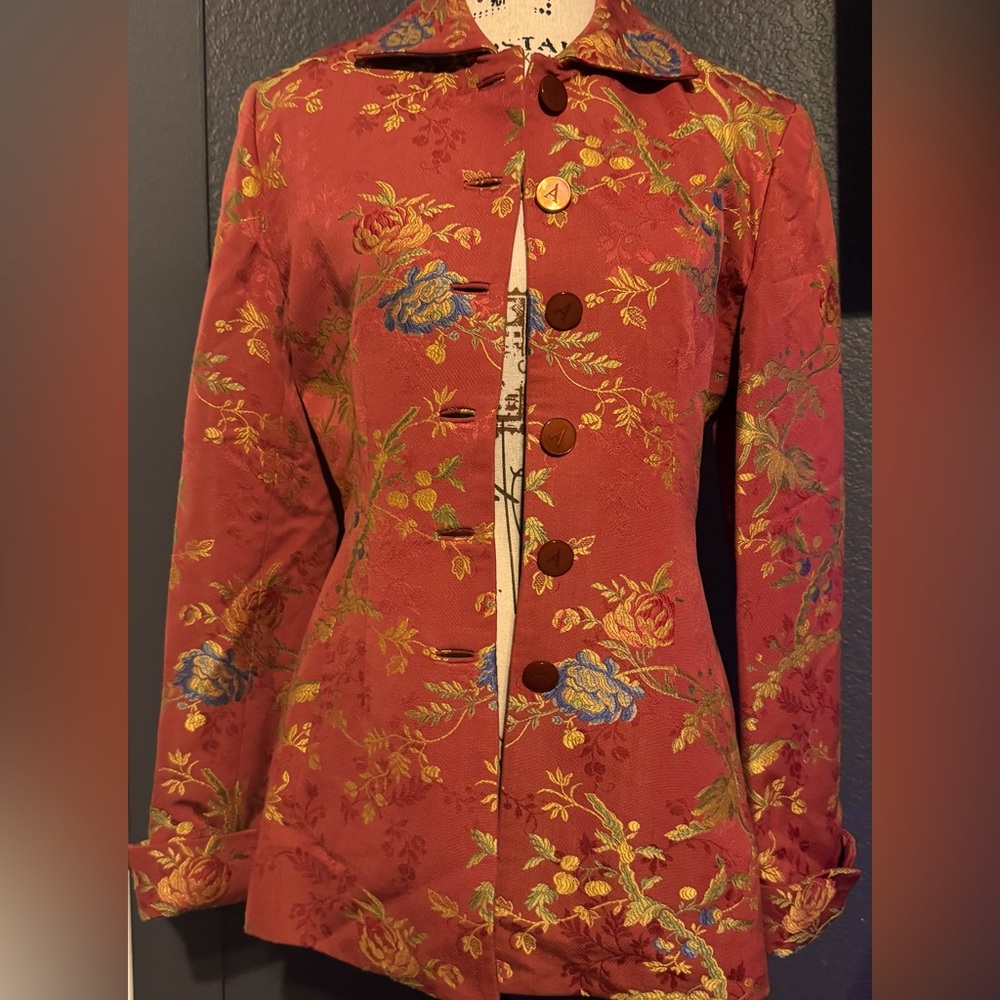 Vintage Silk Alease Fisher Red Floral Jacket - Unique one of a Kind